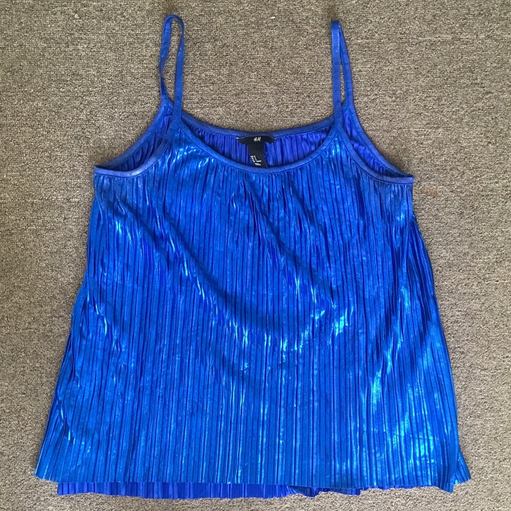 Metallic blue pleated disco fest tank H&M medium